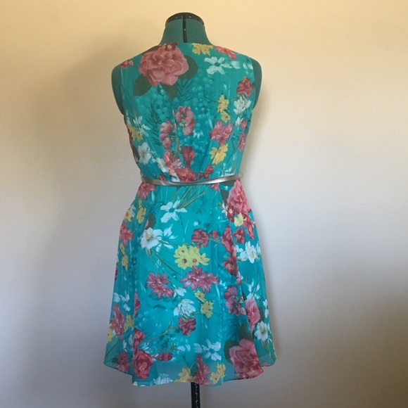 Turquoise floral dress WITH POCKETS!!! - Picture 2 of 5